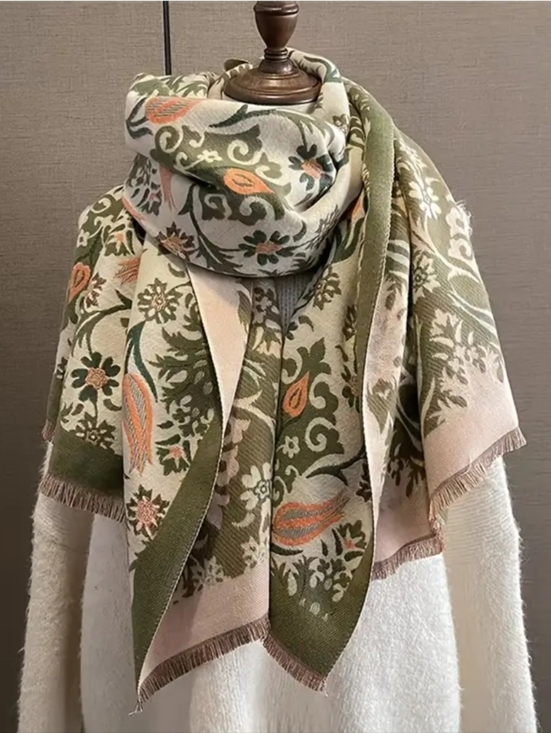 Accessories - NEW! Floral Olive & Sunset Cashmere-Feel Shawl Scarf XL